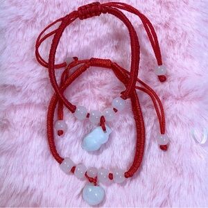 2 Red and White Beaded Jade Bracelet Set